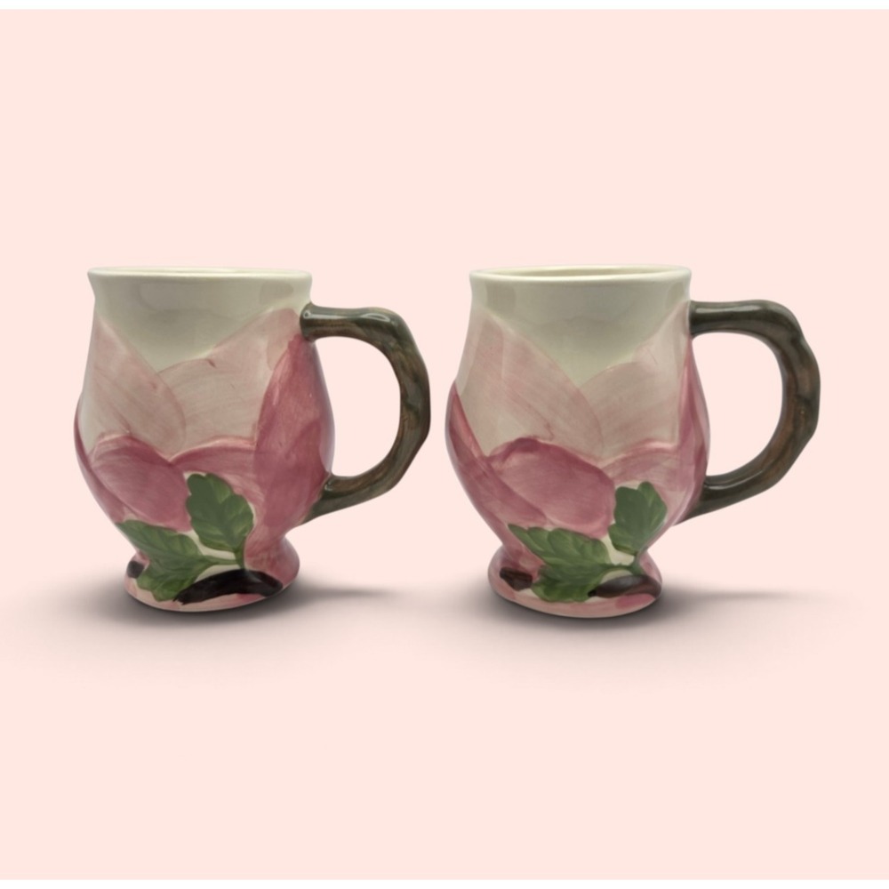 Set of 2 Franciscan Desert Rose Sculpted Coffee Mugs 16 oz Made In Portugal